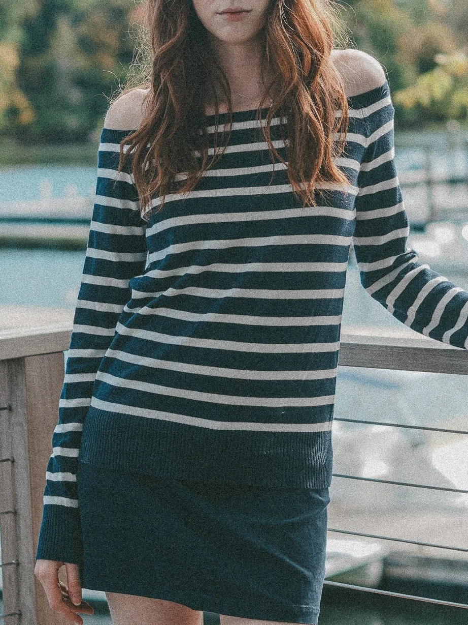 

Striped Knitted Sweater Woman Autumn Slash Neck Long Sleeve Cotton Slim Pullovers Casual Sweet Preppy Style Jumpers Y2k Tops