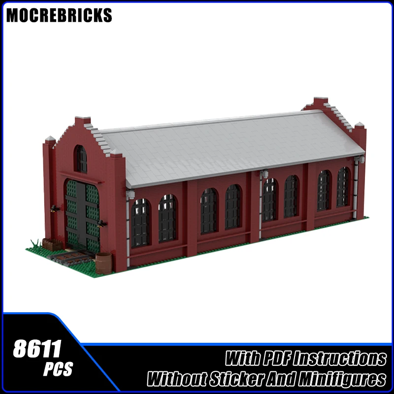 MOC Urban Hangar à Entrepôt Pour lokomotywy Engine House Maschinenhaus Building Blocks Model Bricks Display Creative Toys Gift