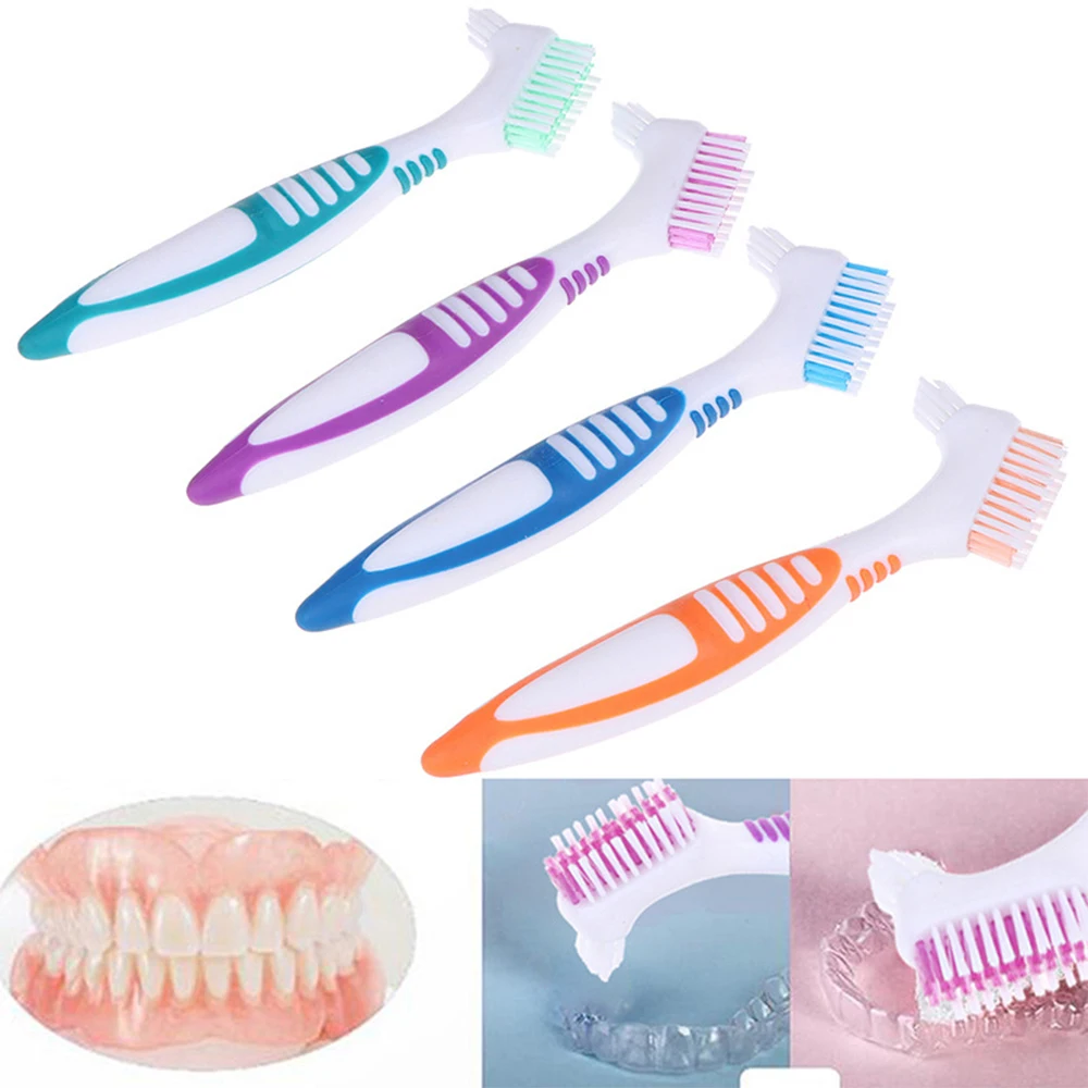1/4pcs Denture Brush Double Ended Denture Cleaning Toothbrush Soft Bristle Brush Head Oral Care  Hygiene Dental Brush