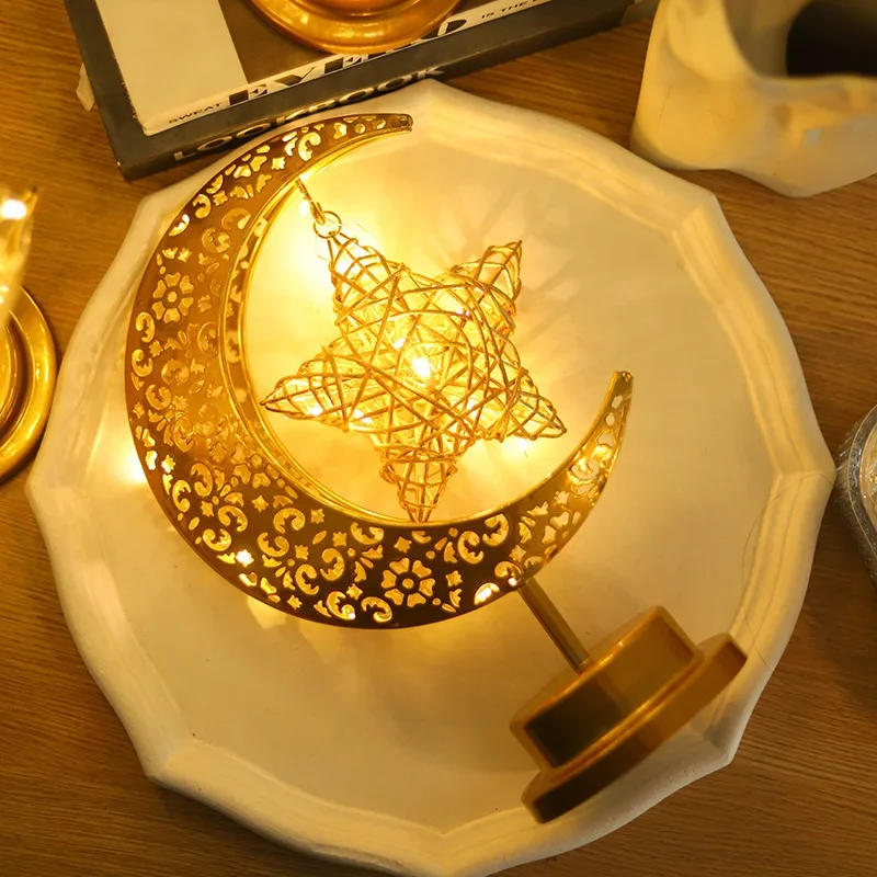 Ramadan Moon Led Light 2024 Eid Mubarak Decoration Metal Lamp for Home Room Ramadan Kareem Islamic Muslim Eid Al Adha Party Gift