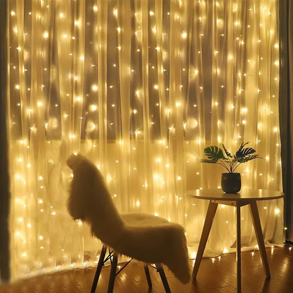 8 Mode Remote Control USB Wedding Curtain Holiday Lights Christmas Decoration Festival Garland Led String Light for Bedroom Home