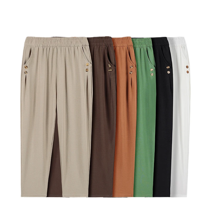 Summer plus size Stretch Harem Pants Mother Thin Summer Baggy Pantalones Women Casual Button High Waist Trousers