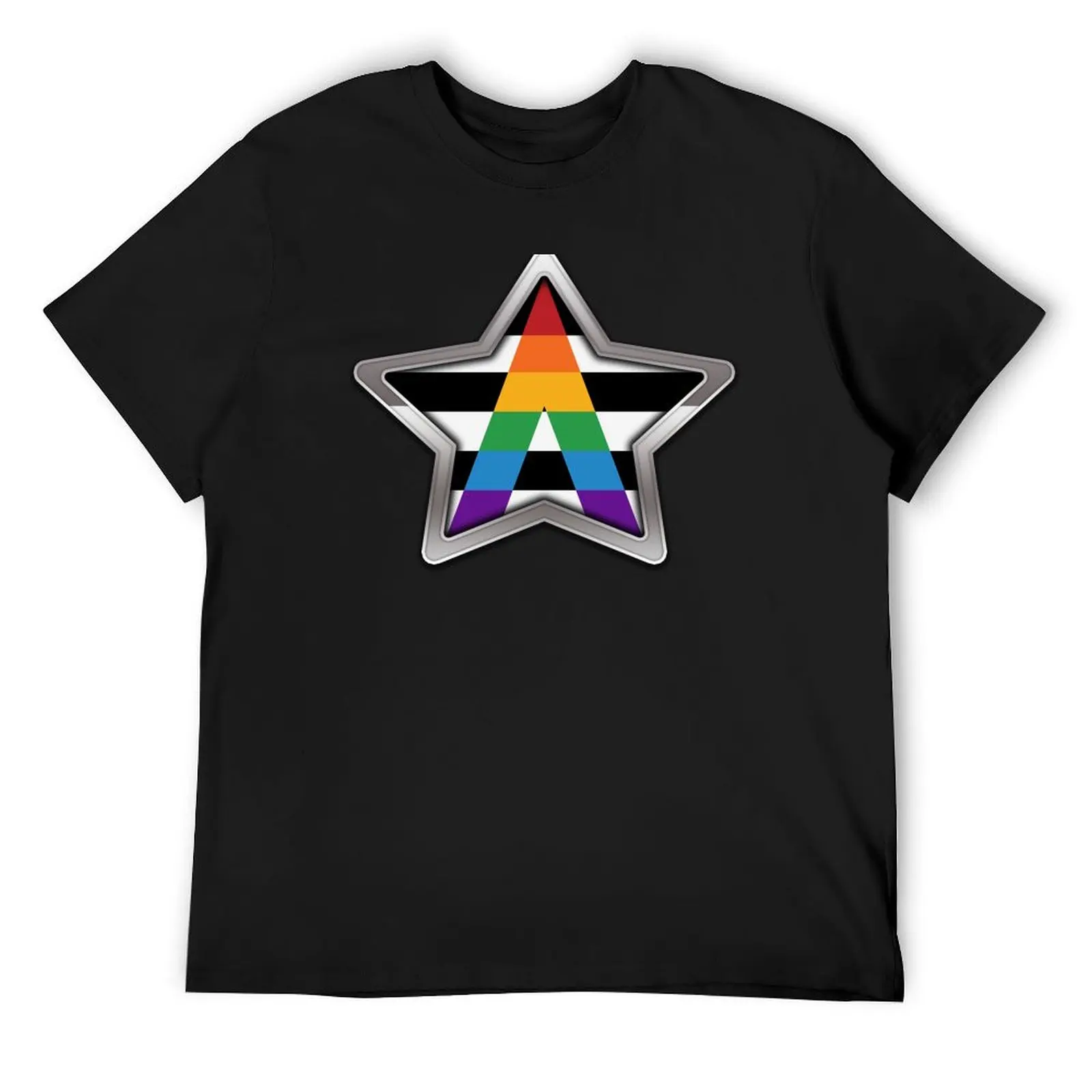 

Large LGBT Ally Pride Flag Colored Star with Chrome Frame. T-Shirt tops mens clothes