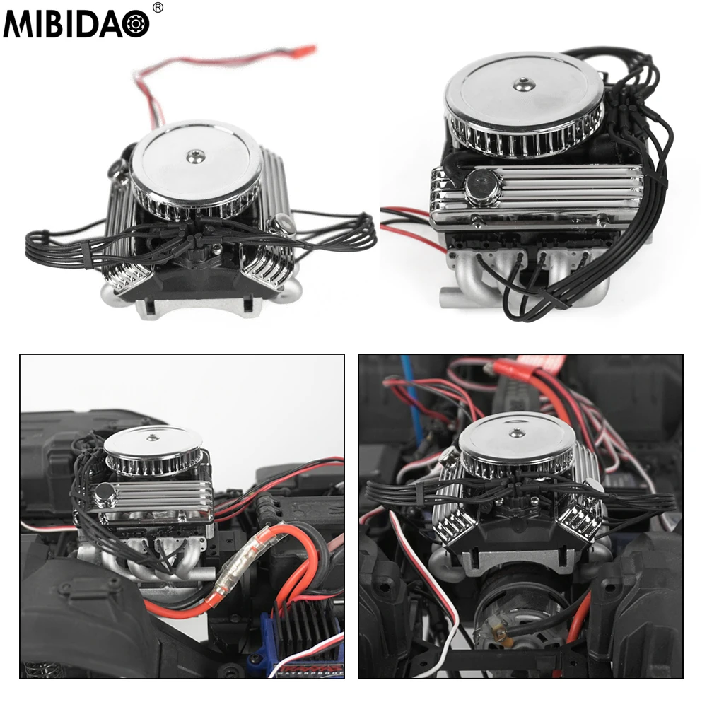 

MIBIDAO Simulate For V8 F82 Cooling Fan Engine Motor Radiator For 1/10 Axial SCX10 90046 TRX4 D90 RC Crawler Car