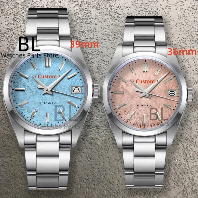 BLIGER 36mm39mm 2 Sizes Custom Name NH35 Mechanical Watch Relogio Masculino Sapphire Glass Waterproof  Ice Blue Sakura Pink Dial