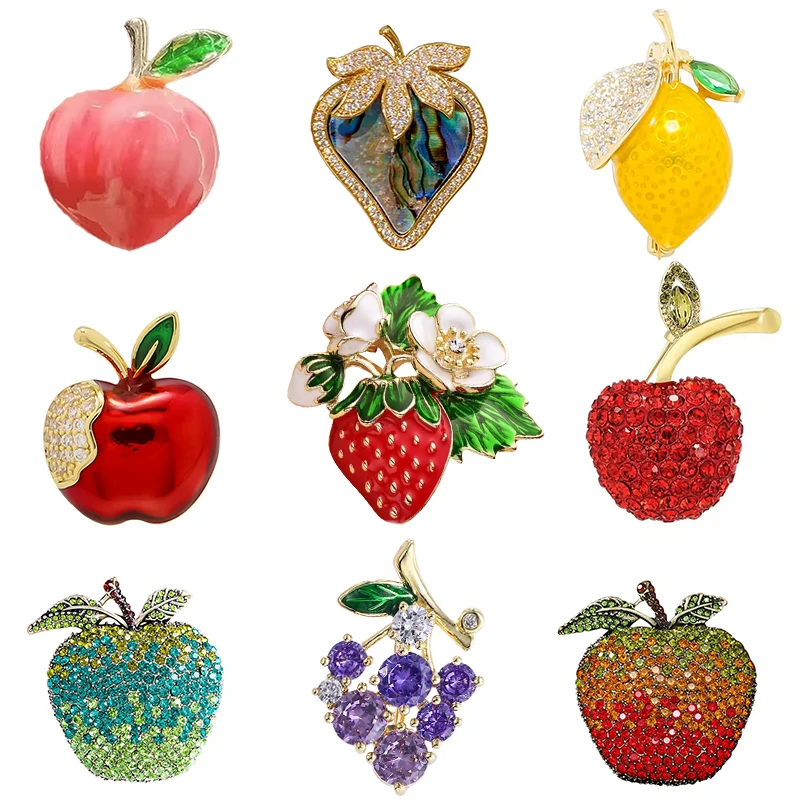Romantic Fruit Brooches for Women Men Fashion Strawberry Apple Peach Grape Pin Office Party Casual Accessory Jewelry Gift