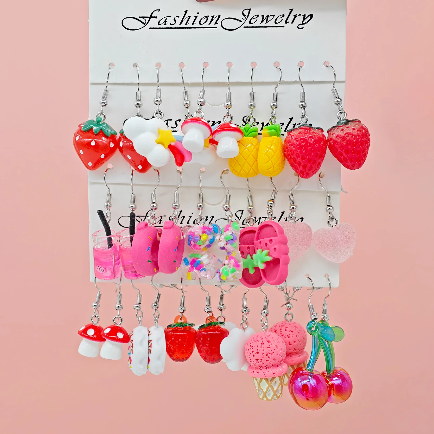 30 قطعة جديدة طازجة وحلوة ملونة حلوة دونات كاندي الكرز قلادة أقراط الاكريليك بالتنقيط النفط الحب الفراولة #3