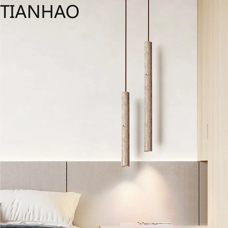 Yellow Cave stone lamp Japanese cream wabi-Sabi bedroom bedside chandelier Creative Homestay retro Nordic restaurant small chand