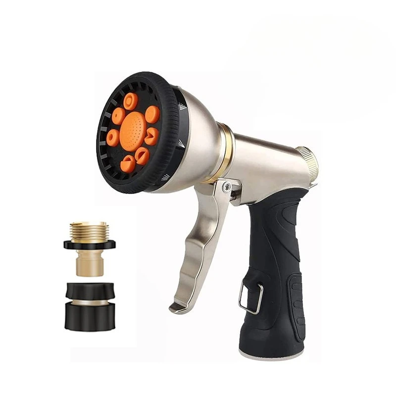 9‑Function Zinc Alloy Shower Head Metal High Pressure Spray Gun Garden Car Washing Water Gun