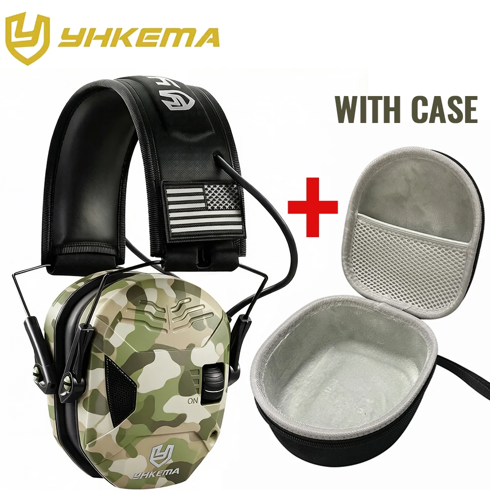 YHKEMA E60X Electronic Shooting Earmuff Anti-noise Headphone Sound Amplification Hearing Protection Headset Foldable with case