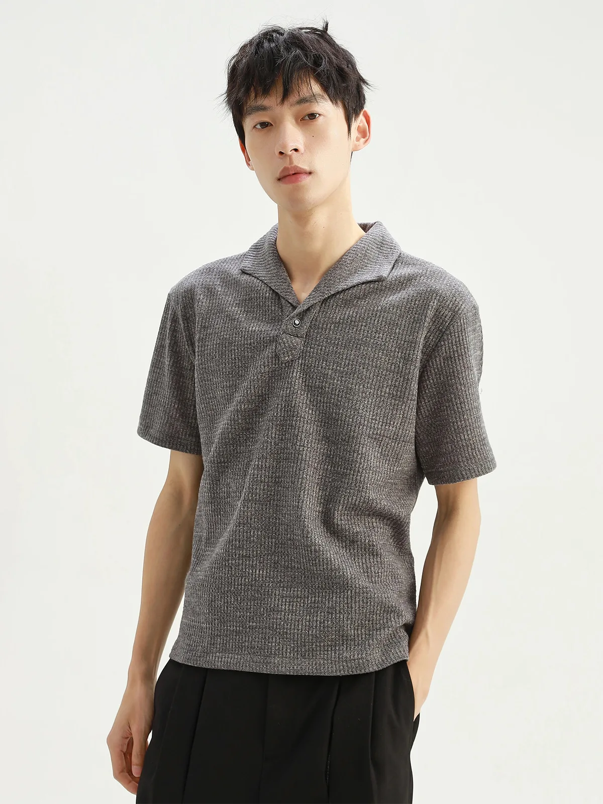 male shirts men's polo shirts Roman grid Italian style one piece collar cat eye gemstone