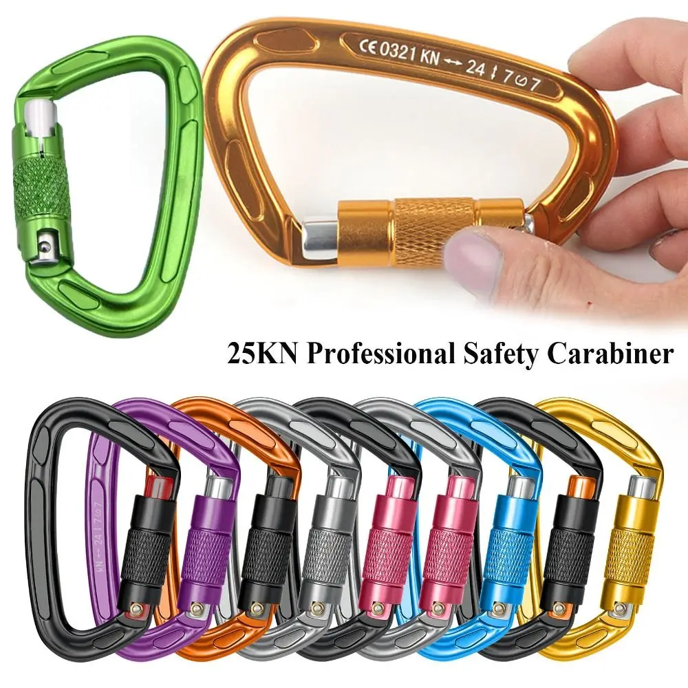 Aluminum 25KN Professional Carabiner D Shape Buckle Safety Carabiner Key Hooks Climbing Buckle Security Master Lock Outdoor Tool