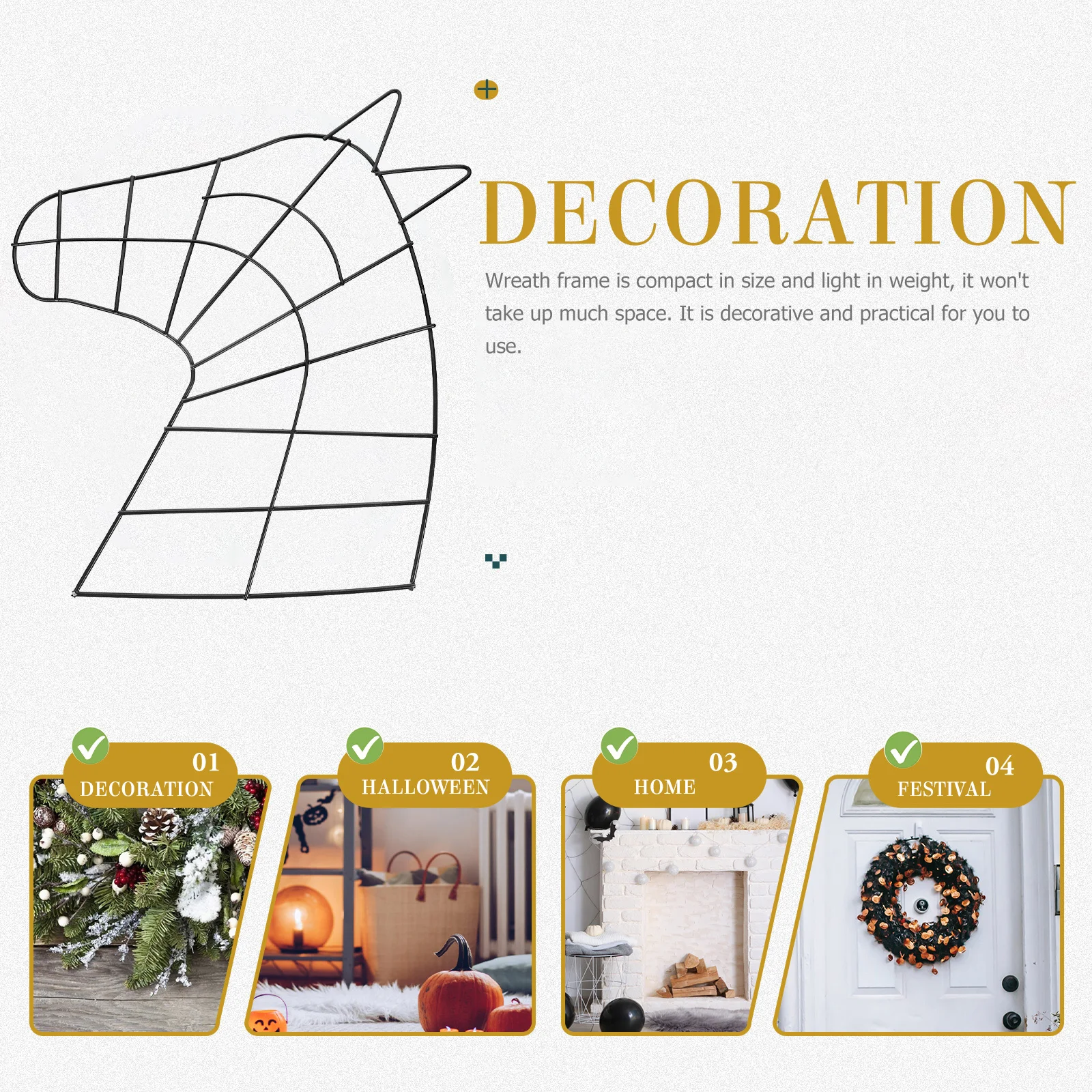 

Metal Horse Shaped Wreath Frame DIY Iron Rack for Holiday Crafts Festive Garlands Wall Hanging Decor Rustic Floral Arranging