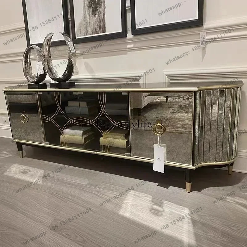 Customization American light luxury solid wood TV cabinet French neoclassical Italian glass surface audio-visual cabinetL