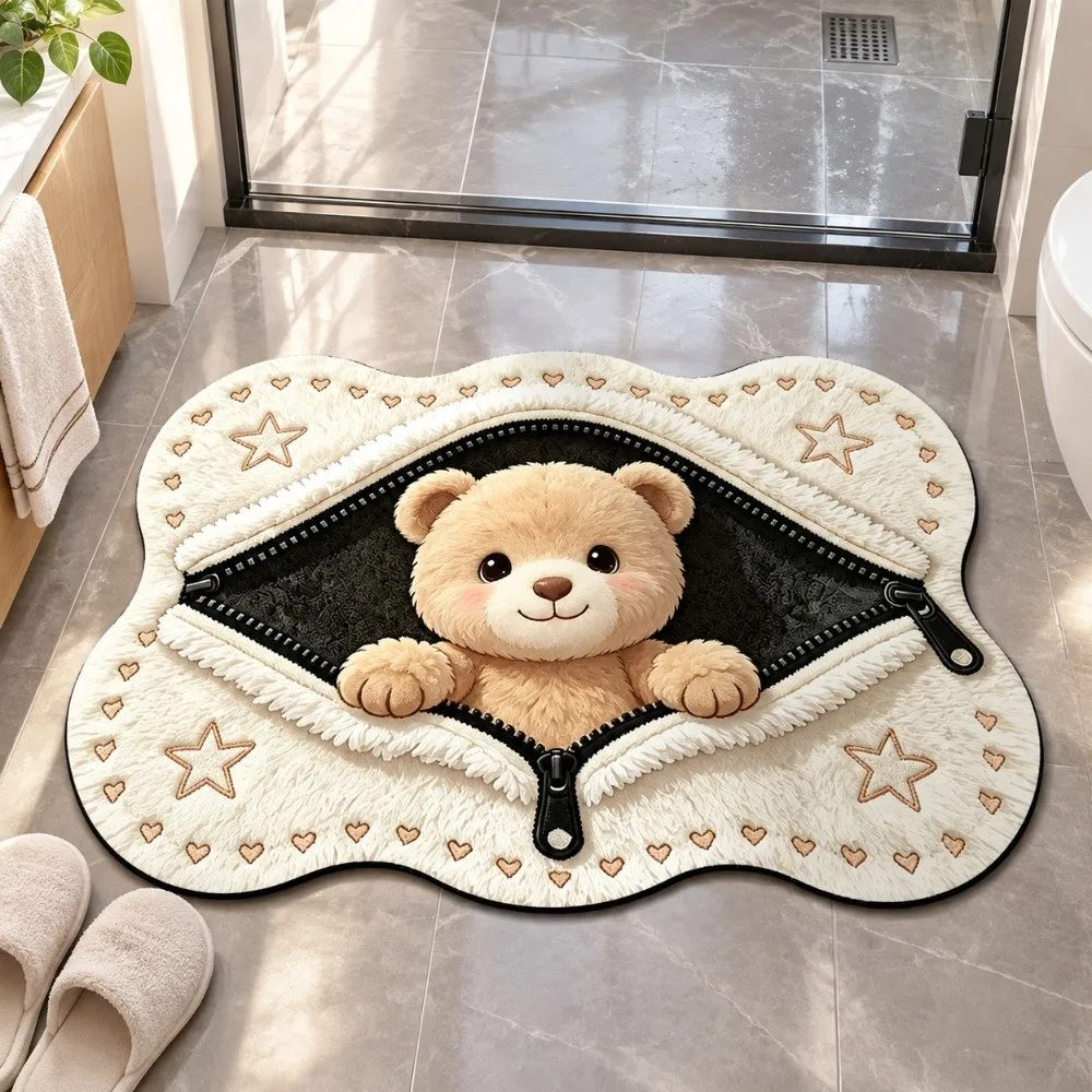 40×60CM Bathroom Doormat Non-slip Lifelike Visual Illusion Rug Diatomaceous Earth Absorbent Animal Pattern Carpet Home Entrance