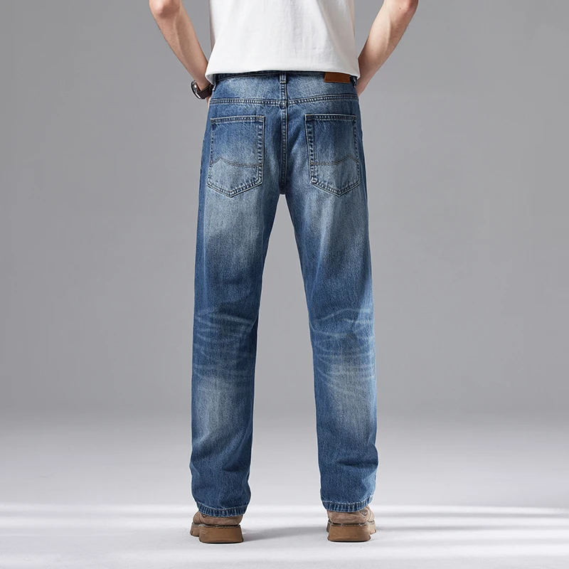 KSTUN 2025 メンズジーンズワイドレッグパンツルーズストレートマンデニムパンツストリートアメリカンクラシックブルーズボン男性服