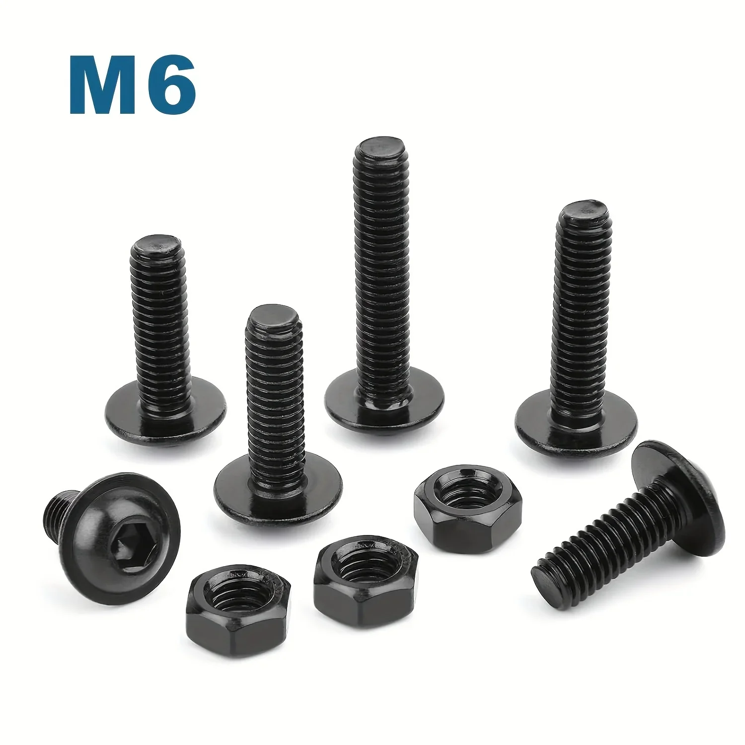 VKKM 180 pcs M6 Hex Button Head Socket Cap Flange Bolt Assortment Kit/Screws & Nuts Set/Black Oxide, M6 x 14/16/18/25/30mm