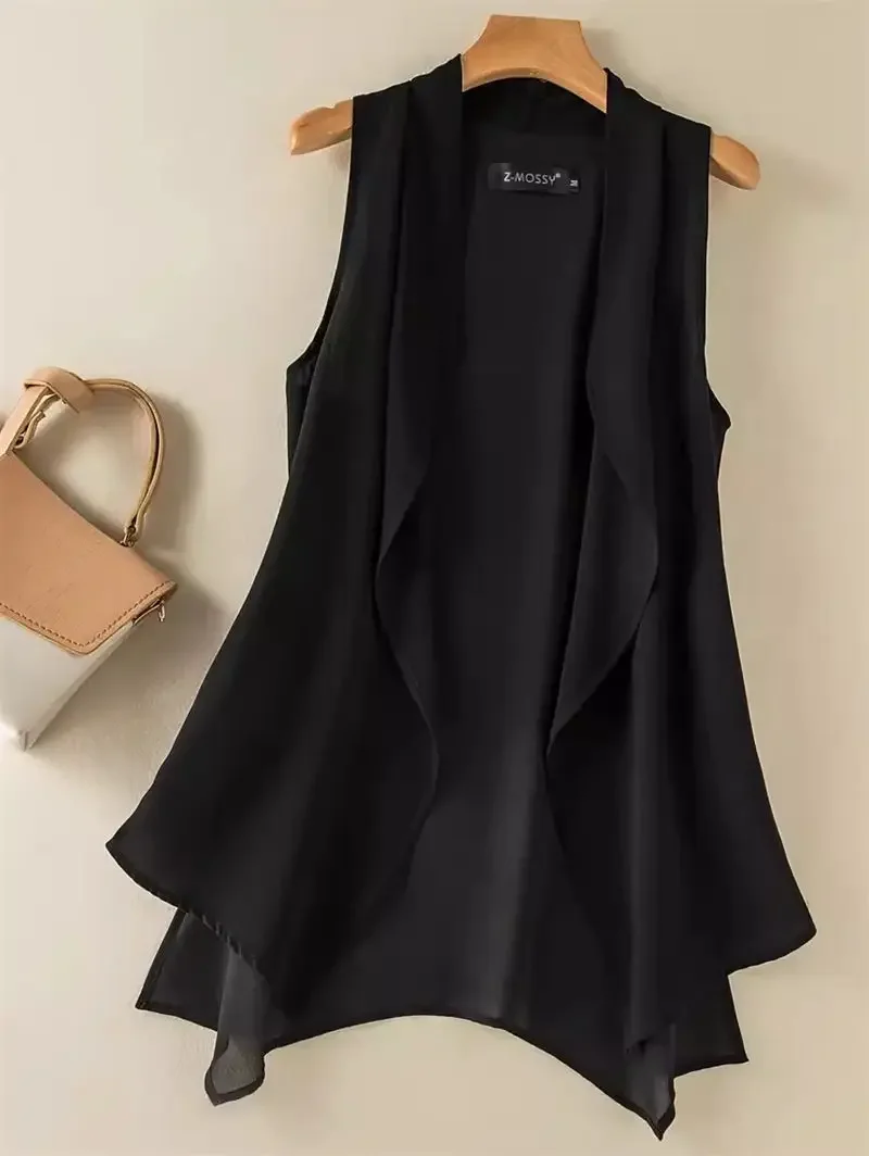 

Женский летний длинный жилет, весна 2024, новая мода и элегантный свободный черный жилет без рукавов нестандартной формы, куртка, топ