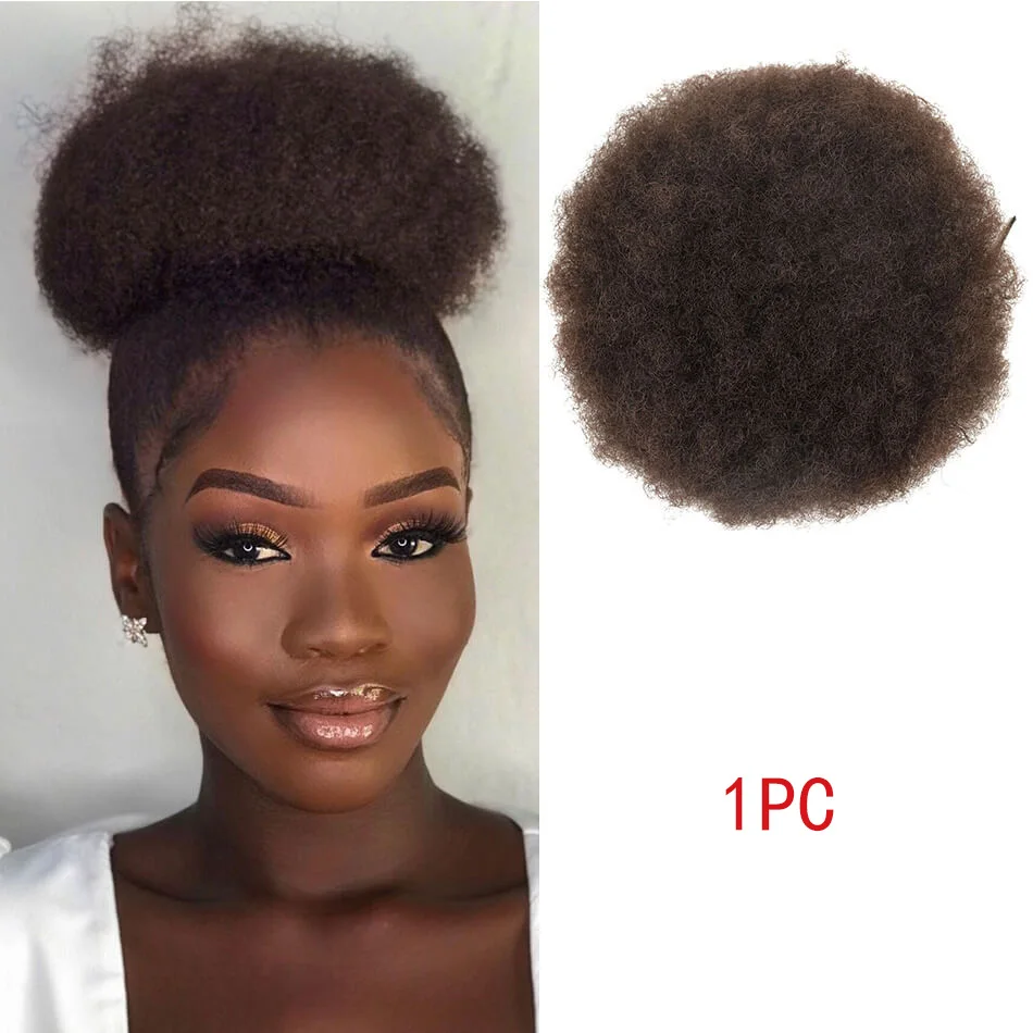 Synthetic 6inch Afro Puff Drawstring Ponytail Hair Accessories Kinky Curly Soft Fried Head Elastic Hair Rope Buns for Kids Woman