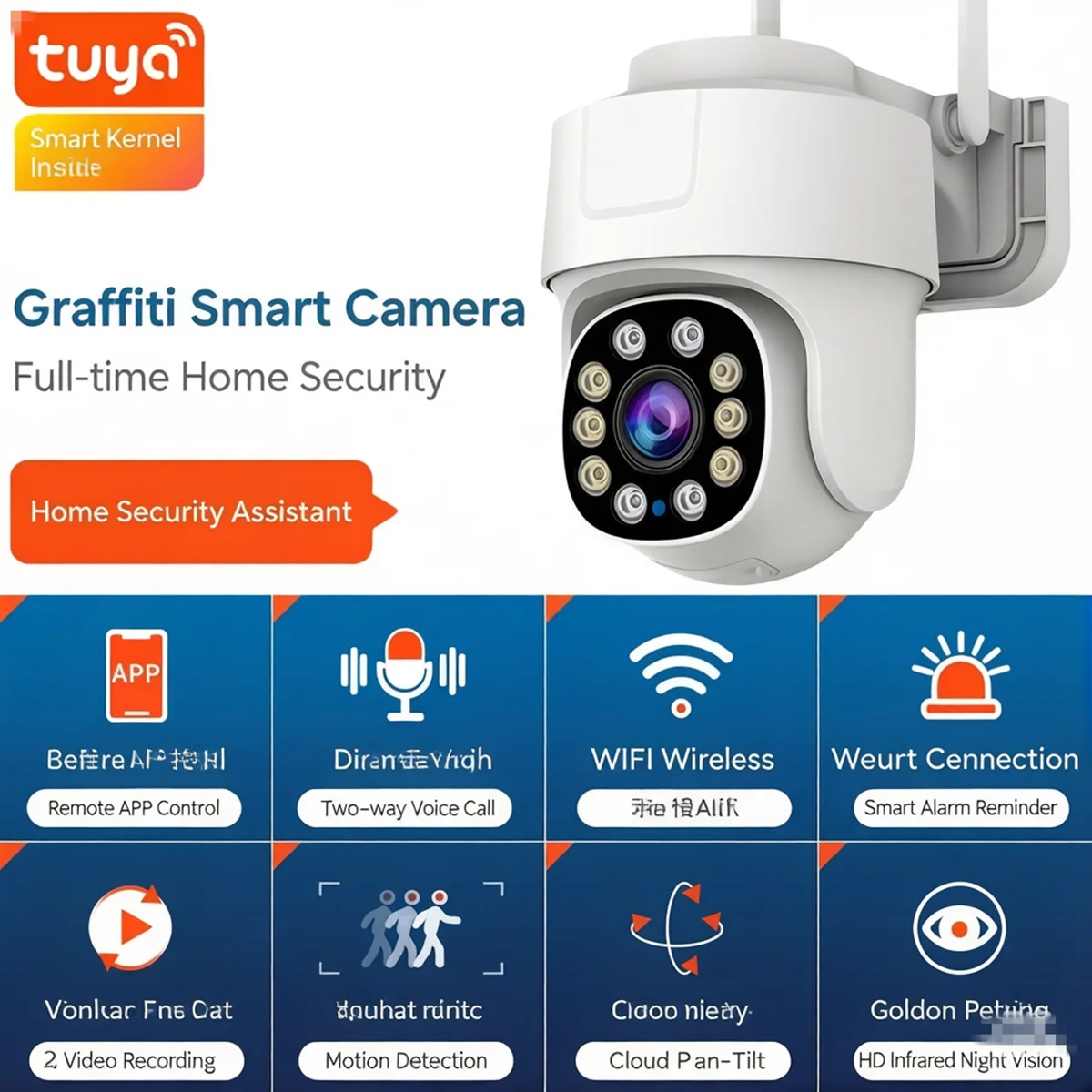 2MP 1080P Tuya APP  Wireless PTZ IP Dome Camera Full Color AI Humanoid Detection Home Security CCTV Baby Monitor