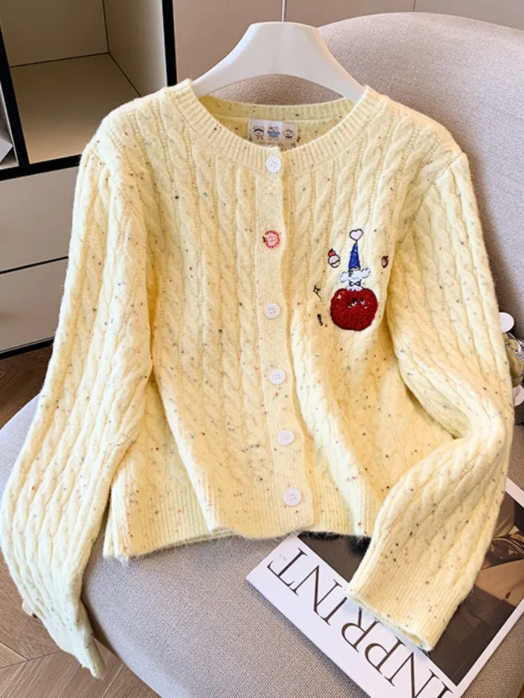 

e Вязаный открытый кардиган с вышивкой, женский свободный крой, мягкий уютный свитер, тэт, осень-зима, Self-Kee, корейский...