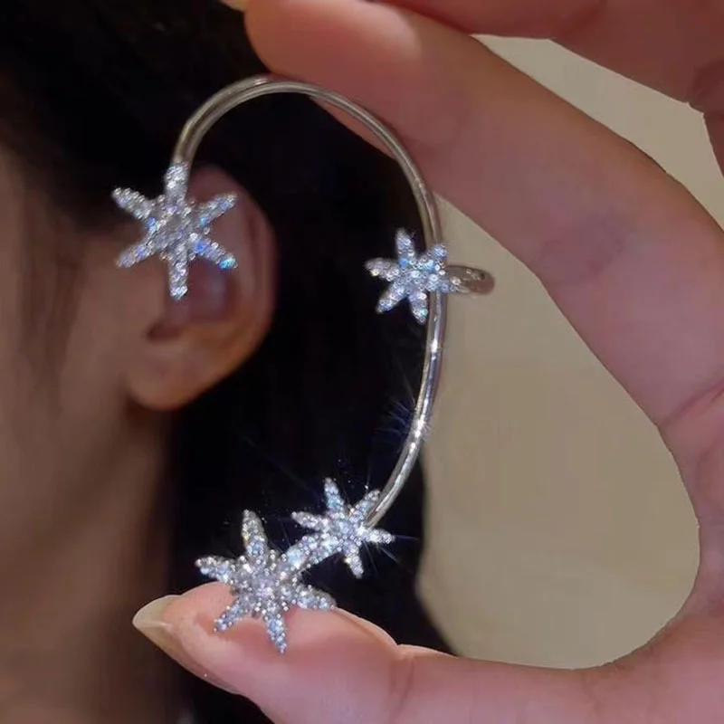 Boucles d\'oreilles en forme de feuille plaquée argent et papillon pour femmes, Clips d\'oreille sans Piercing, manchette d\'oreille en zircone