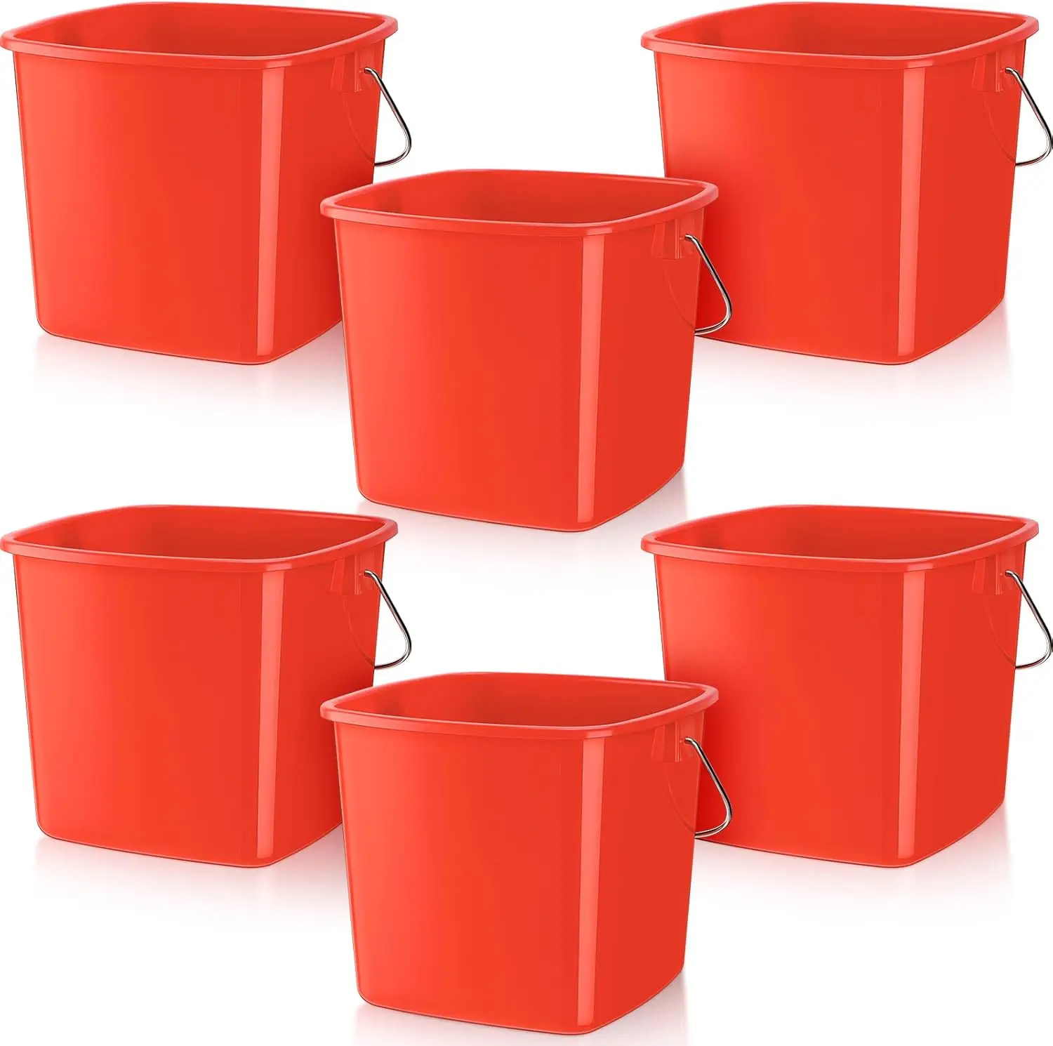

6-Pack 3-Quart Square Plastic Pail with Handles for Cleaning, Sanitizing in Restaurants, Homes, Offices