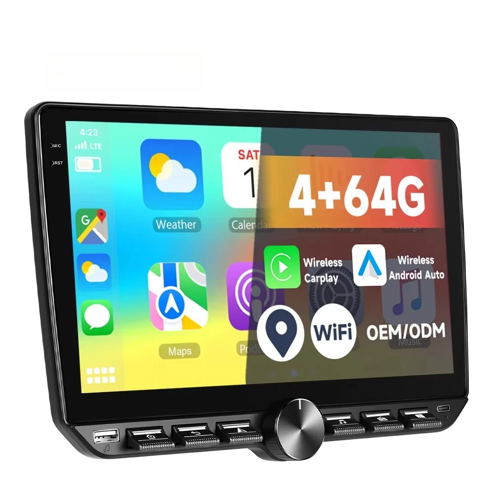 

10-inch 4+64G Android Car Radio Car Audio Wireless Carplay/Android Auto GPS WiFi Radio Para Auto Piano Key Wholesale