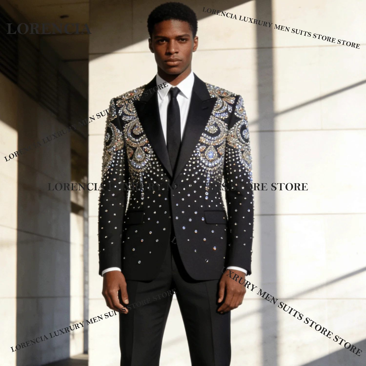 

Glitter Crystals Diamond Men Suit Slim Groom Blazer 2 Piece Set Customized Luxury Wedding Male Ropa Hombre Formal Groom Tuxedos