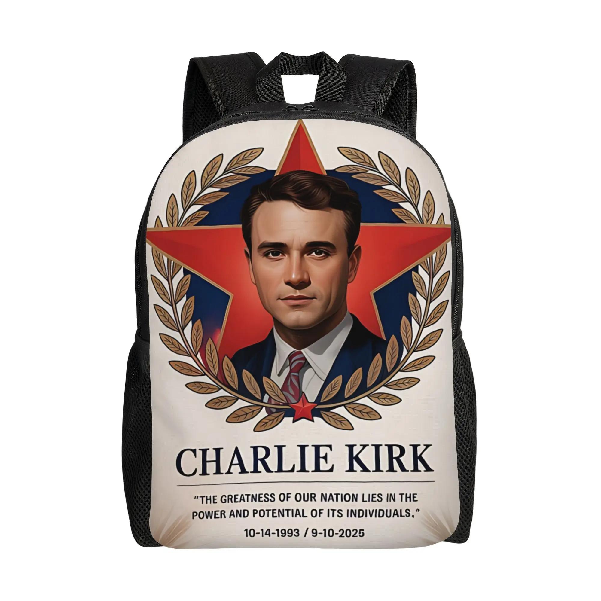 

Классический рюкзак RIP Charlie Kirk Memorial для активного отдыха, походов и путешествий, для студентов, настоящий патриот, мужской и женский, студенческий, холщовый.
