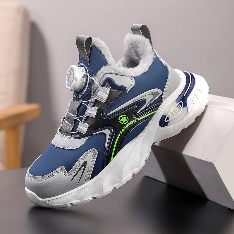 

Новая зимняя детская обувь, кроссовки для мальчиков, теплые плюшевые детские повседневные кроссовки, уличные прогулочные туфли на платформе, модная спортивная обувь для мальчиков