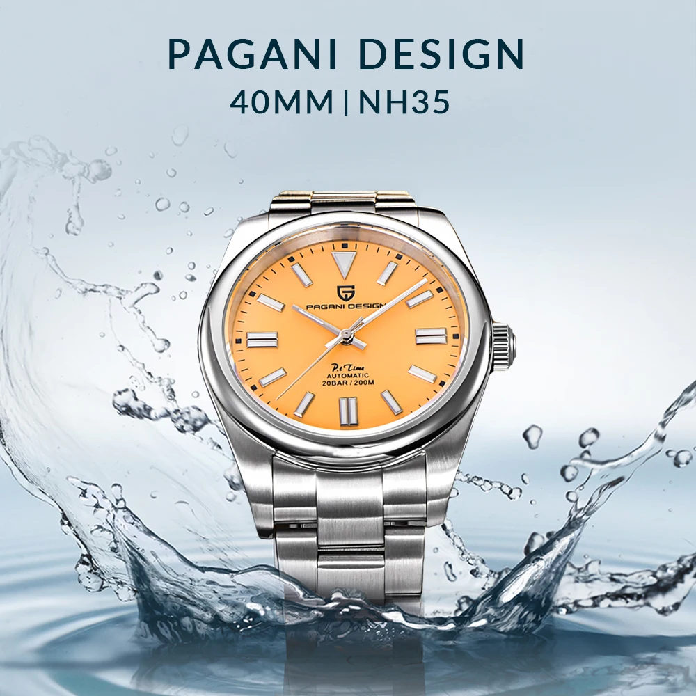 PAGANI DESIGN PD1690 Fashion Men's Automatic Mechanical Watch Sapphire Glass Stainless Steel 100m Waterproof Clock Gift for Men