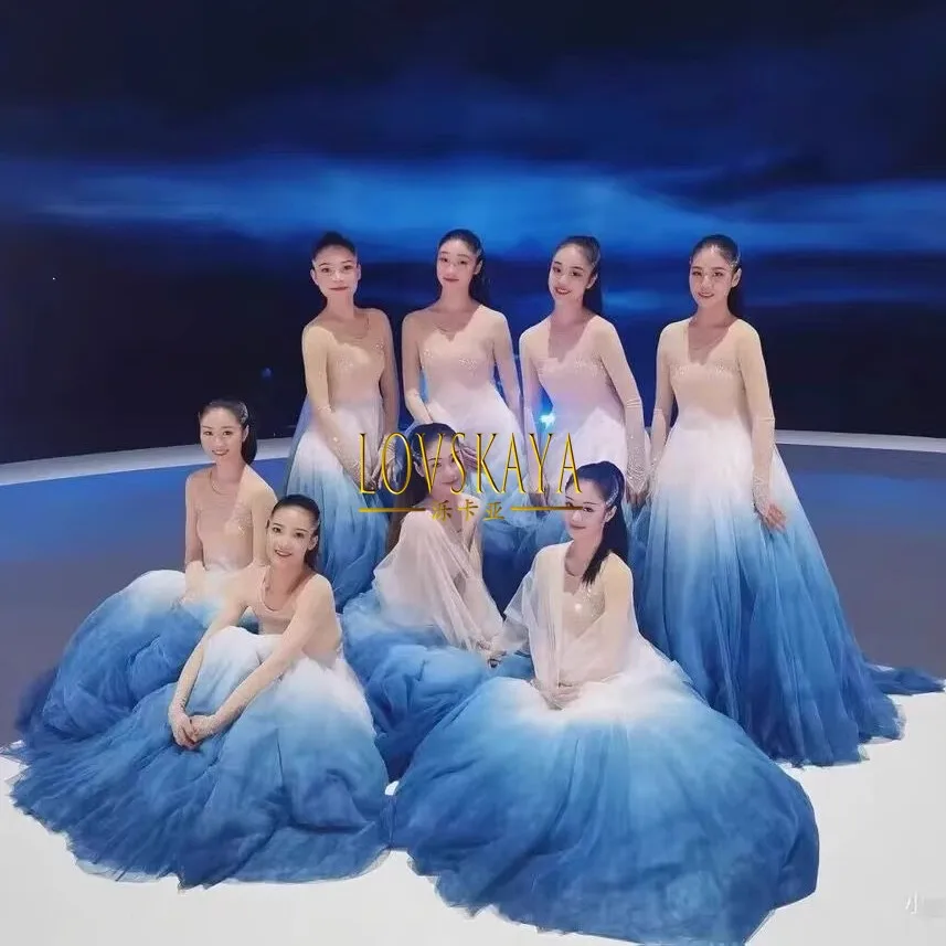 

Huanhai Wangyue Opening Dance Big Skirt Performance Dress Female Grand Song Accompanying Big Skirt Sea Moon Night Dance Clothing