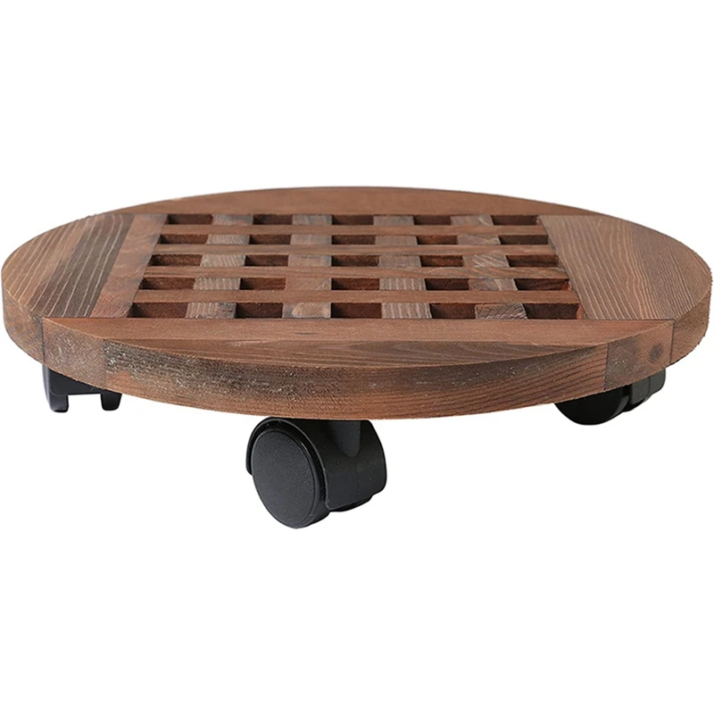 Hot 2X 25Cm Wood Flower Pot Removable Tray Plant Holder Stand Base With Wheels Planter Flowers Pot Mover Trolley Plate