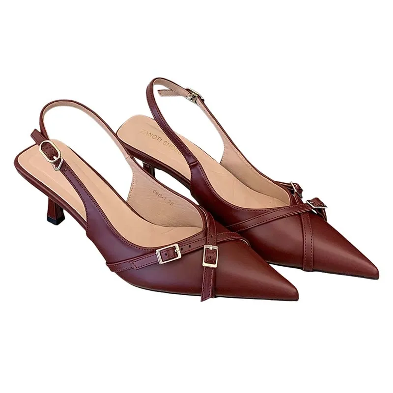 

Burgundy High Heels 6cm Ladies Pumps Woman Pointed Toe Slingback Shoes Low Heels Summer Office Shoes Black Narrowband Cross