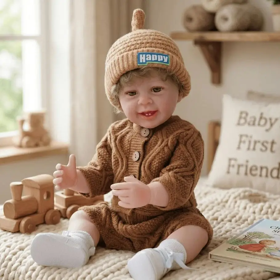 Lifelike Newborn Baby Boy Doll Curly Hair Baby Doll 3D Painted Skin Soft Vinyl Children's Birthday Collection Gift