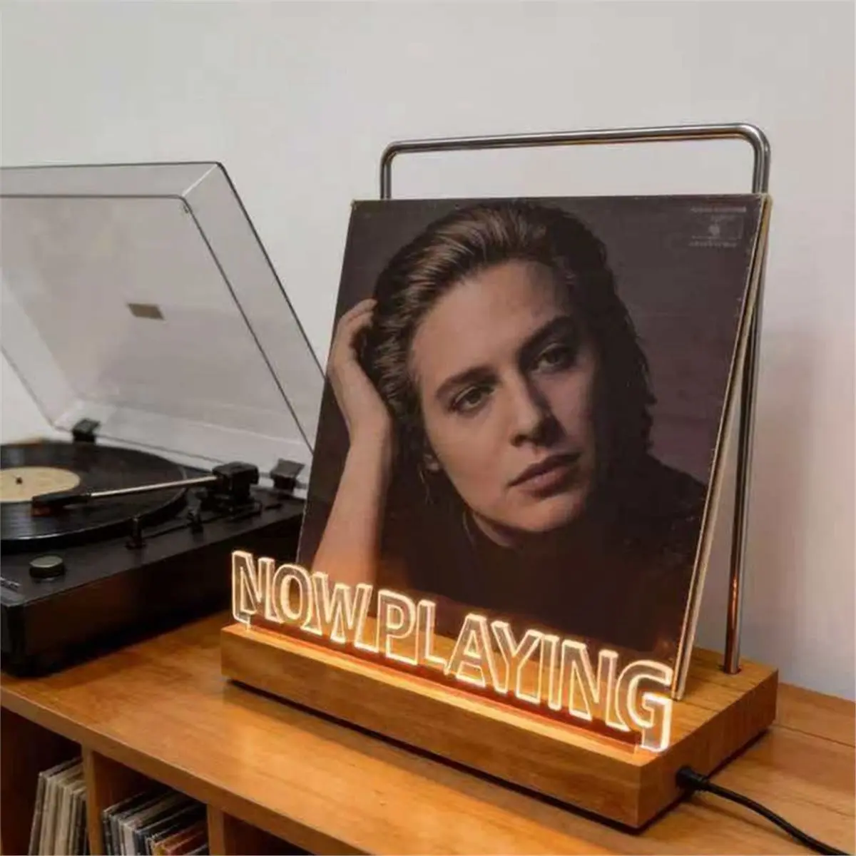 [MEGA SALE]Now Playing Vinyl Record Holder Up Vinyl Record Display Desktop Turntable Decor Rack for LP Storage Display