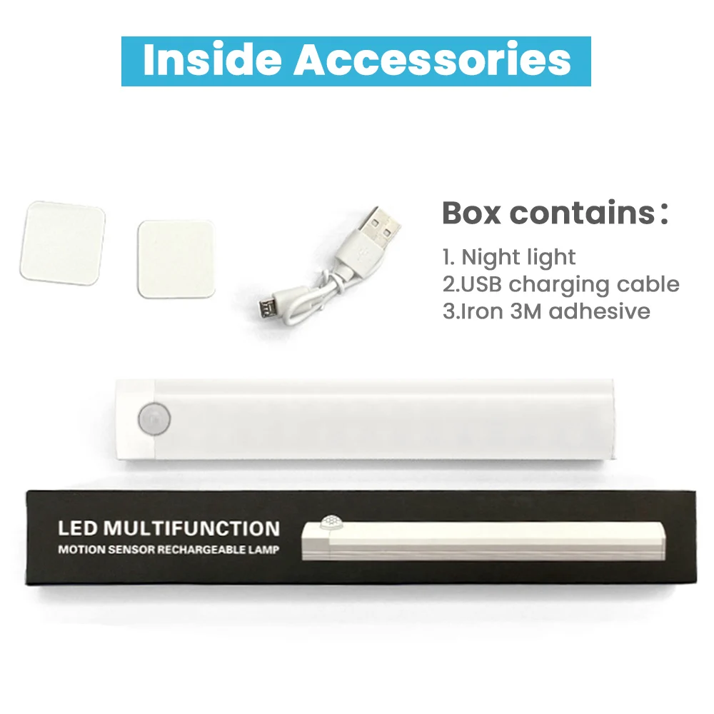 Luz LED nocturna inalámbrica con Sensor de movimiento, lámpara de noche recargable por USB para cocina, dormitorio, armario, lámpara de fondo