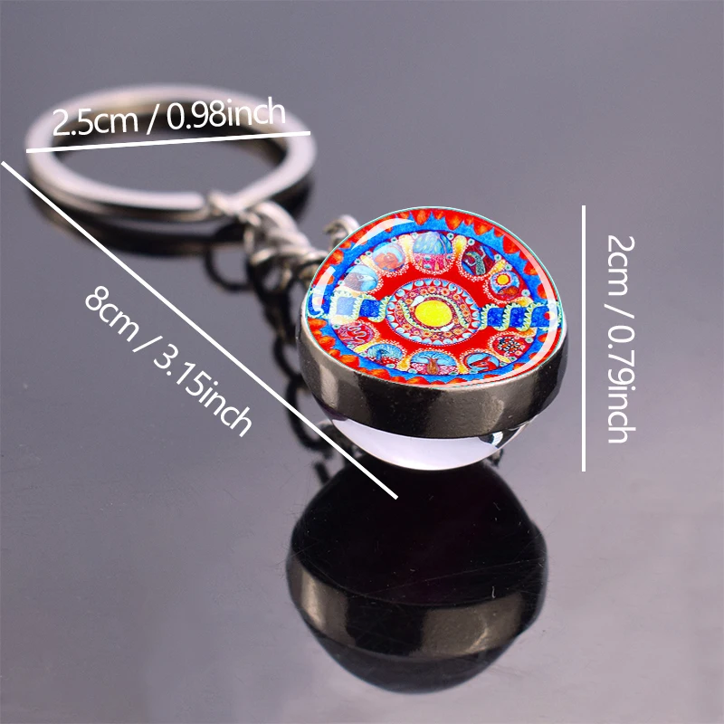 Mandala Pattern Keychains Fantasy Dreams Kaleidoscope Keyring Double Sided Glass Ball Pendant Key Chain Exotic Wind Jewelry Gift