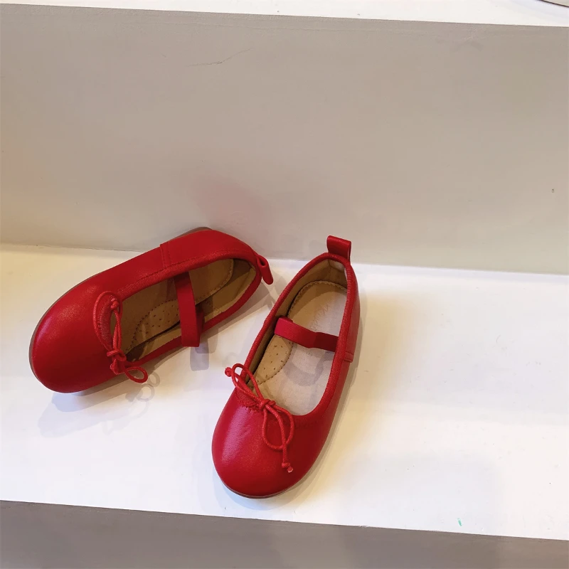 Girl Leather Shoe Candy Colored Kid Shoe Spring 2023 New Simple Solid Color Casual Shoe Classical Bow Princess Shoe Gril Shoes