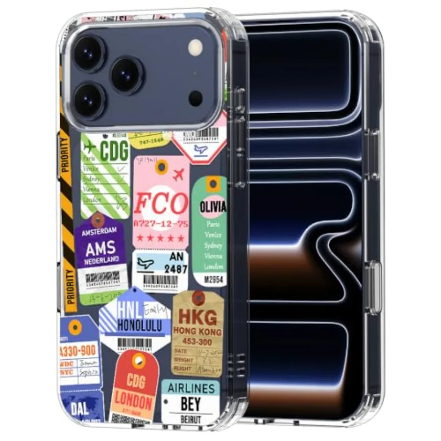 

For iPhone 17 Pro Max Case Military Grade 6.6ft Drop Tested Camera Control Clear with Air Ticket Labels Design