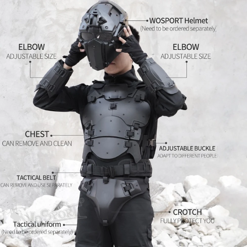 Outdoor Multi-function Tactical Lightweight Armor Suit Adjustable MOLLE Belt Elbow Pad Groin Crotch Protection Airsoft Hunting