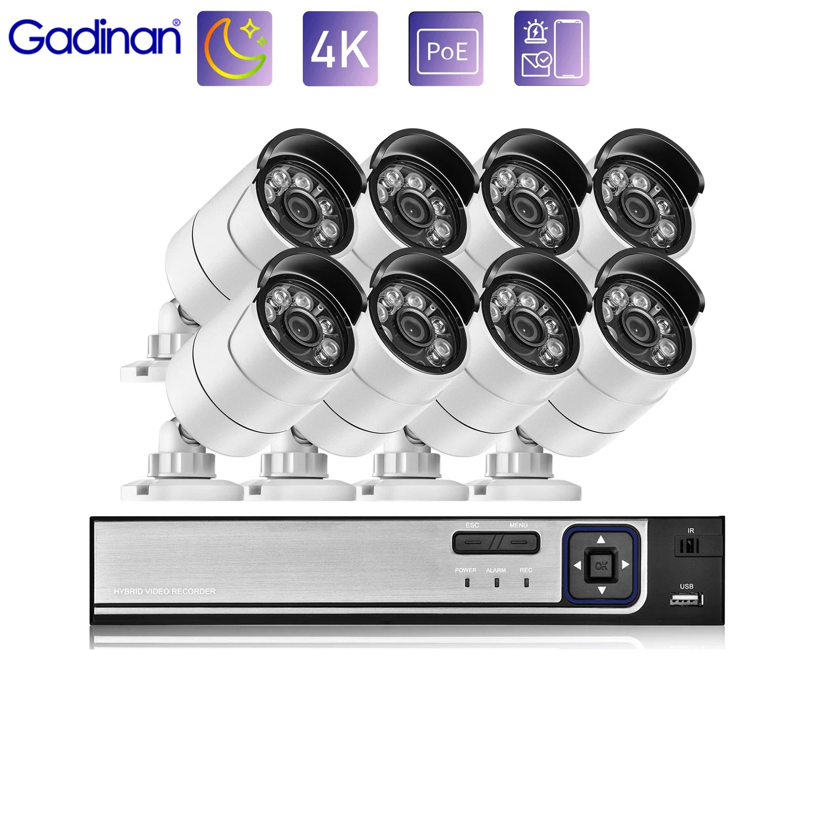 

Комплект камер видеонаблюдения Gadinan 4CH/8CH POE CCTV NVR Kit 4K 8MP IP система наружного наблюдения с цветным ночным видением комплект видеонаблюдения