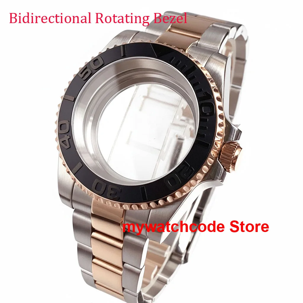 

40mm rose gold Bi-directional Watch Case for SUB style 200m Waterproof Swim for NH34 NH35 NH36 ETA2824 90click Bezel Bracelet