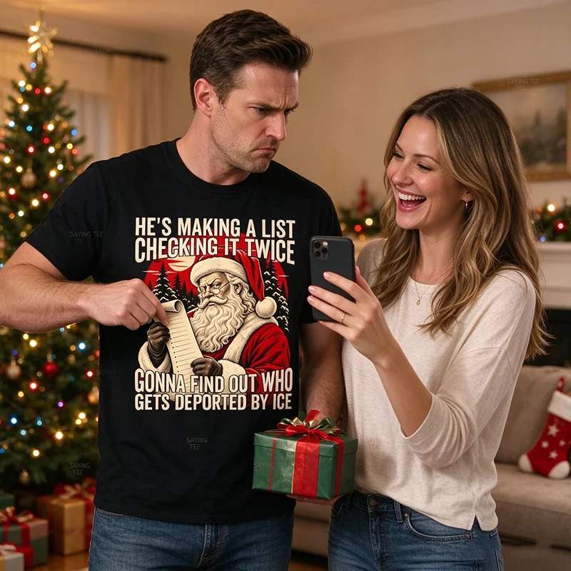He's Making A List Checking It Twice Political Christmas T-Shirt Funny Xmas Novelty Gag Gifts for Men Women Y2k Political Outfit
