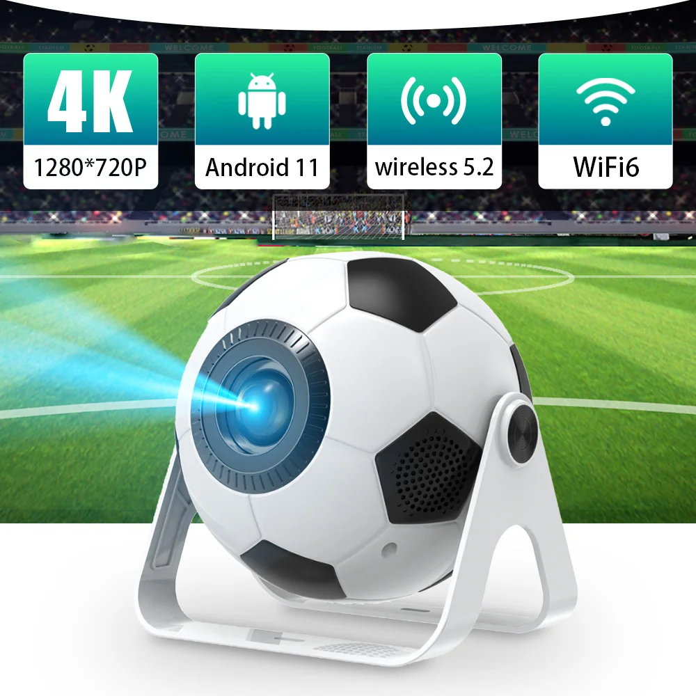 Soccer-Shaped Smart Projector | Android 11 + WiFi 6 4K Decoding, A Trendy Audio-Visual Choice for Sports Enthusiasts