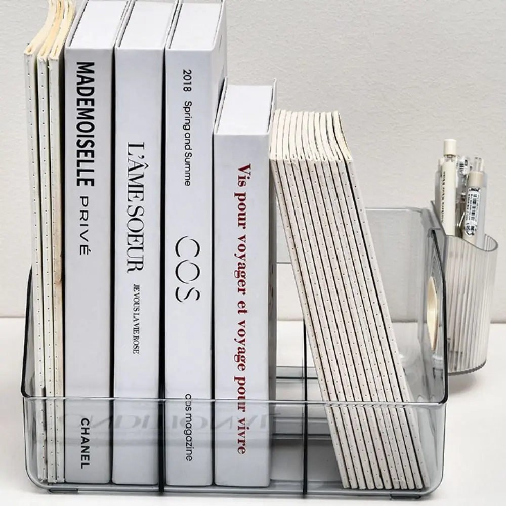 

Desktop Organizer Portable Handle Bookends Clear Save Space Divider Book Stand Display PET Stationery Storage Box Student