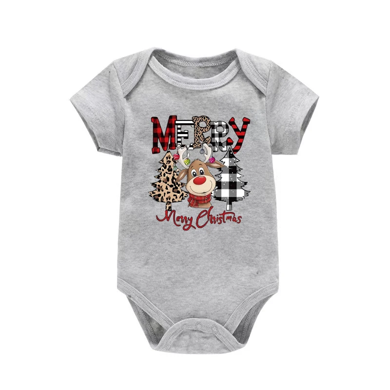 Cute Christmas Reindeer Printed Romper Retro Christmas Jumpsuit Festive Holiday Toddler T-Shirt Rompers Xmas Outfits