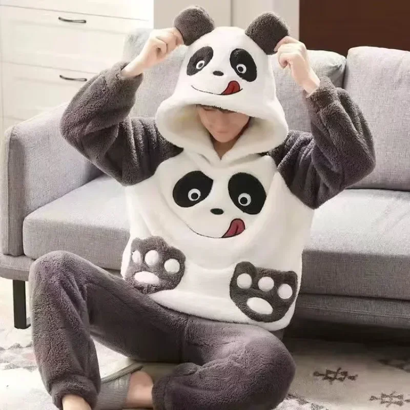 Thick Fur Flannel Cartoon Male Loungewear Sets Plus-size Loungewear Suit Pyjamas Autumn Winter Homewear Coral Fleece Men Pajamas