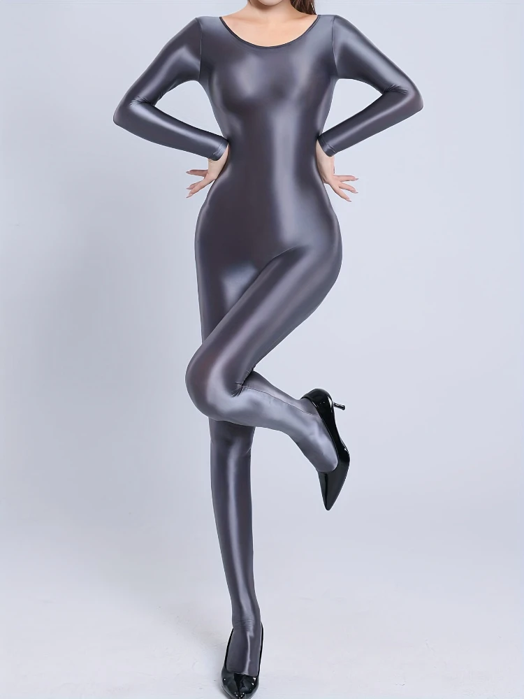 بذلة نسائية لامعة بأكمام طويلة رومبير للسيدات من الساتان اللامع بدلة للجسم للحفلات والنوادي الليلية DJ Bar #5